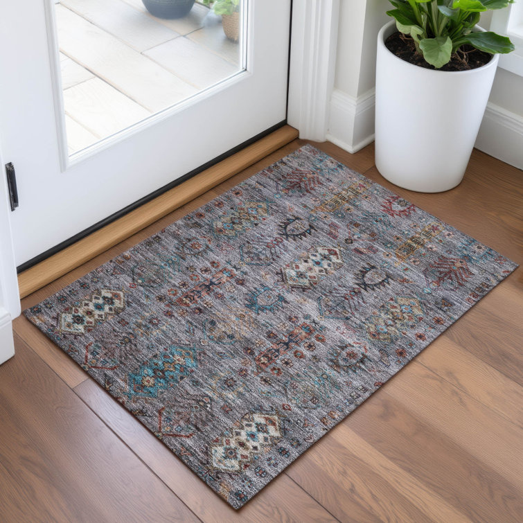 Machine Washable Indoor/Outdoor Xhevrie Grey Rug