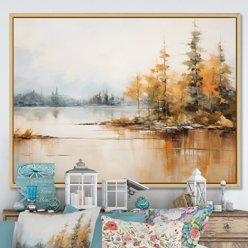 «Minimalisme, lac tranquillité», reproduction d'art sur toile encadrée, Cadre naturel flottant, H 30 po x l 40 po x P 1,5 po