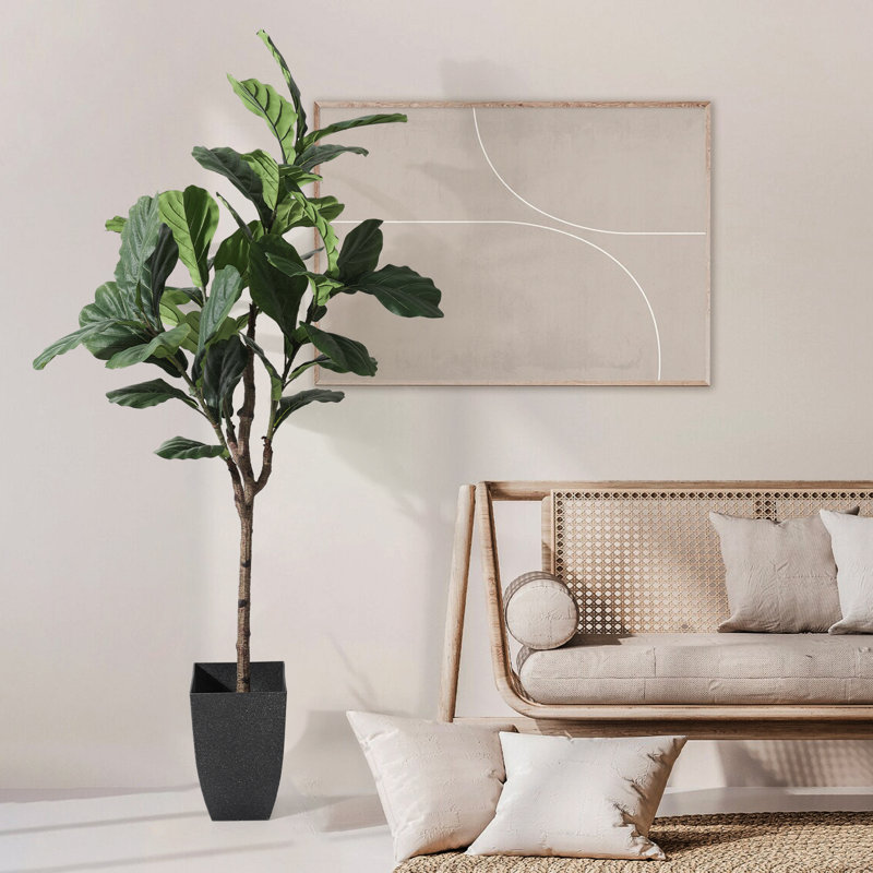 Fake Plants 82.6'' Tall Artificial Fiddle Leaf Fig Tree in Black Pot for Home Office Décor