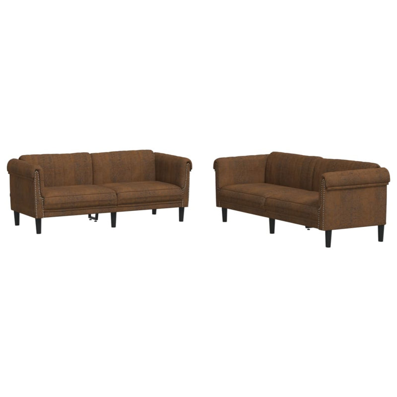  Ensemble de canapé en velours brun (100% polyester), contreplaqué, bois massif
