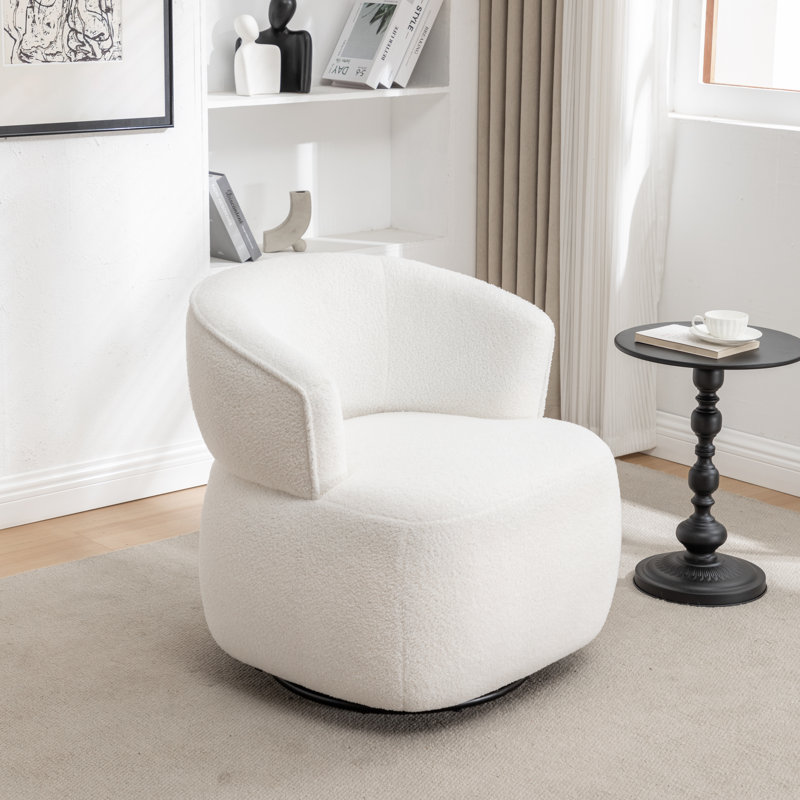 Olevide Swivel Barrel Chair, White Teddy