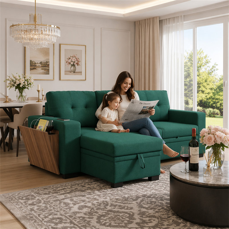 Canapé modulaire 3 pièces rembourré, Vert