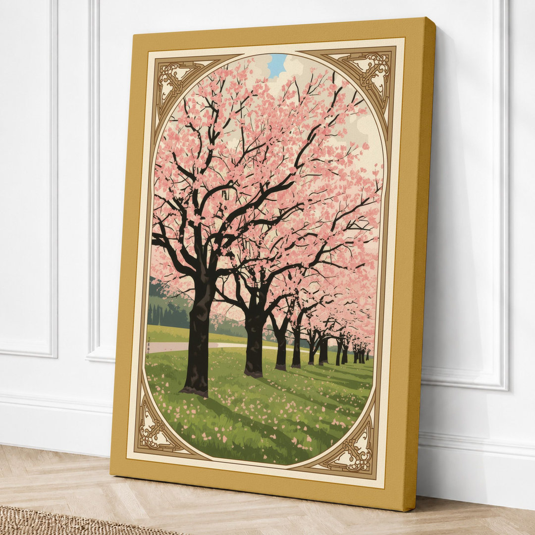 Cherry Blossom Path Vintage - Wrapped Canvas