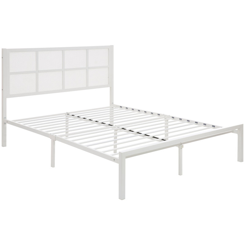 Mobilier de chambre très grand avec cadre en métal, blanc, tête de lit à panneau en fausse canne avec cadre, blanc, Blanc