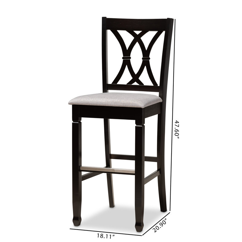 Upholstered Counter Stool with Solid Wood Frame, Gray, Espresso Brown, Counter Stool (25” Seat Height)