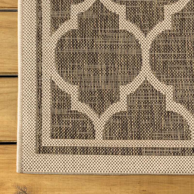 Hague Moroccan Trellis Textured Weave Brown/Beige Indoor/Outdoor Rug, Rectangle 9' x 12'