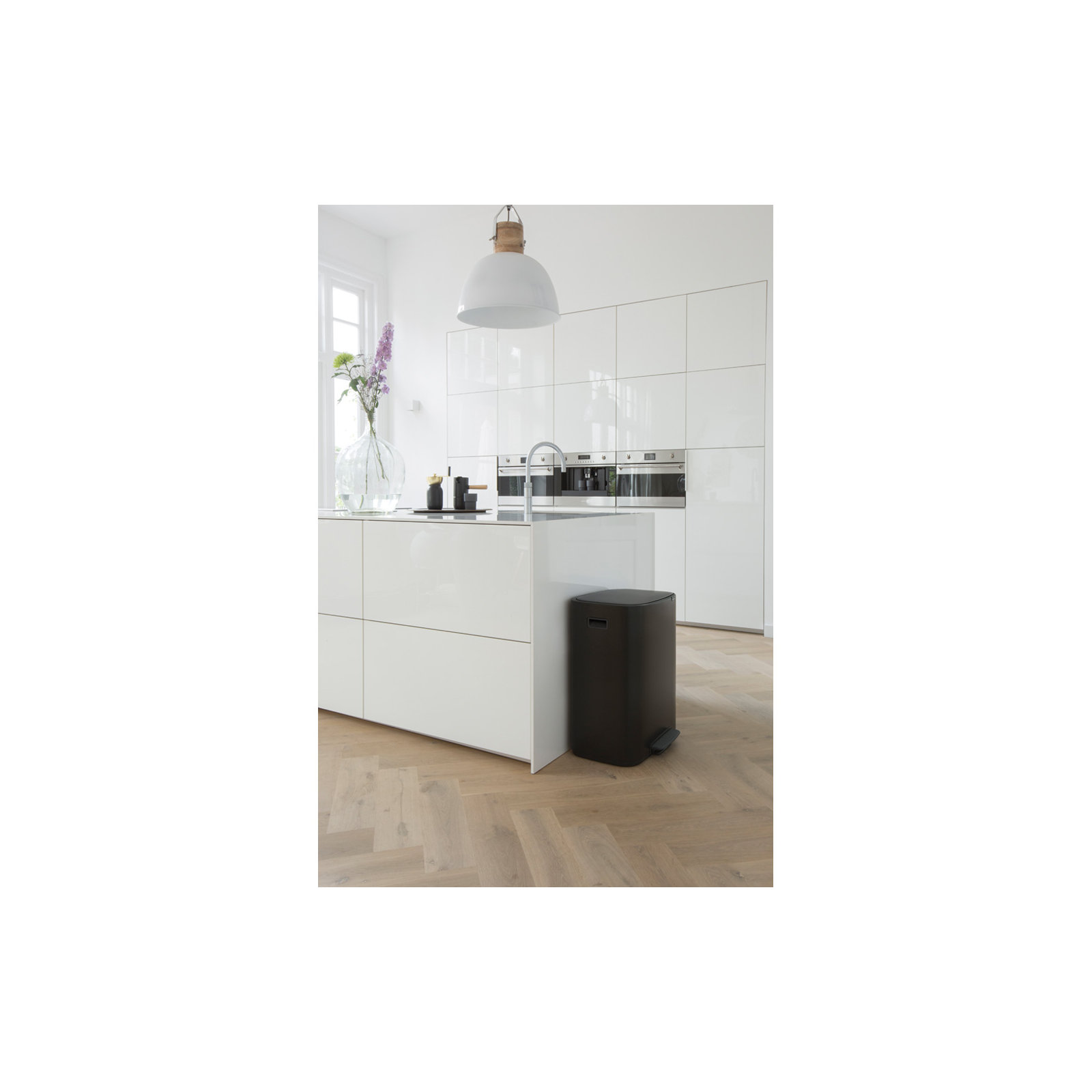 Brabantia Bo Step On Dual Compartment Recycling Trash Can, 2 x 8 Gallon (16 Gallon Capacity), Matte Black