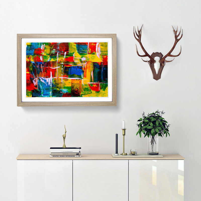 Abstract Art Painting Vol.258 by S.Johnson - Framed Print, 36cm H x 48cm W x 2cm D, Oak Framed
