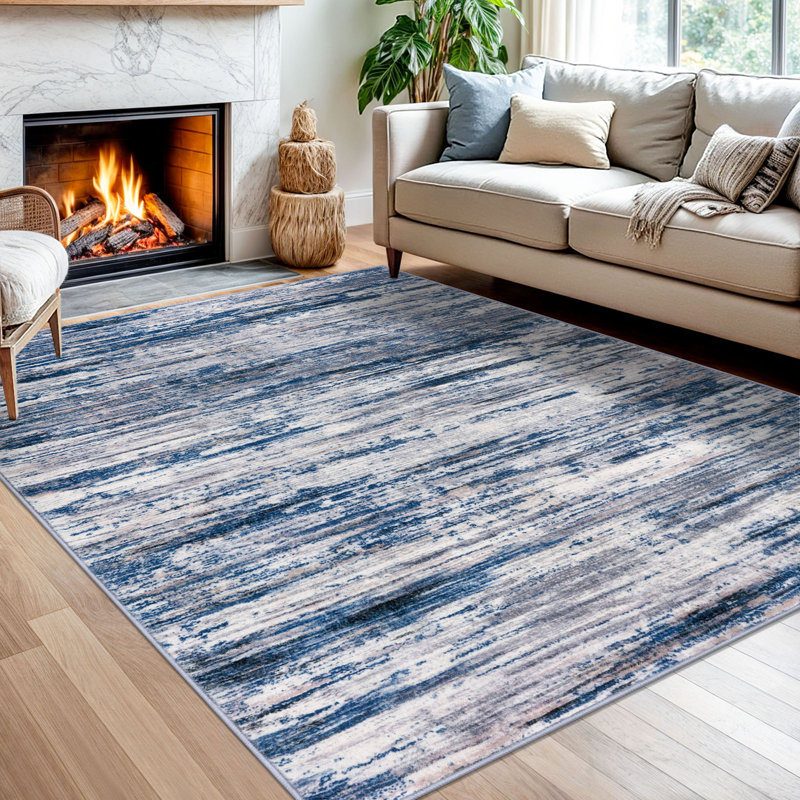 Modern Abstract Area Rugs Washable Rug For Living Room Bedroom Rug With Rubber Backing, Navy Blue/Gray/Neutral/Multi