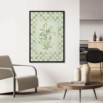 Green Watercolor Geometric Flower Minimalist Modern Aesthetic Framed Canvas Print Wall Art