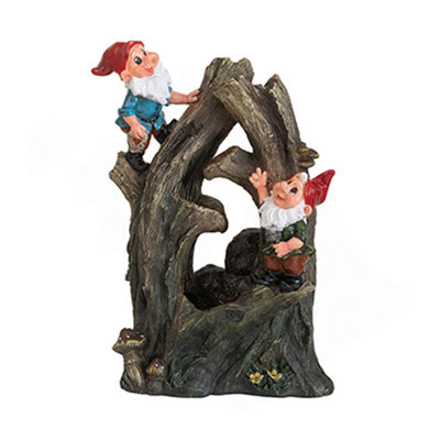 8.3X4.7X13.8" Decorative Woodland Gnome Water Fountain With LED Light, Brown