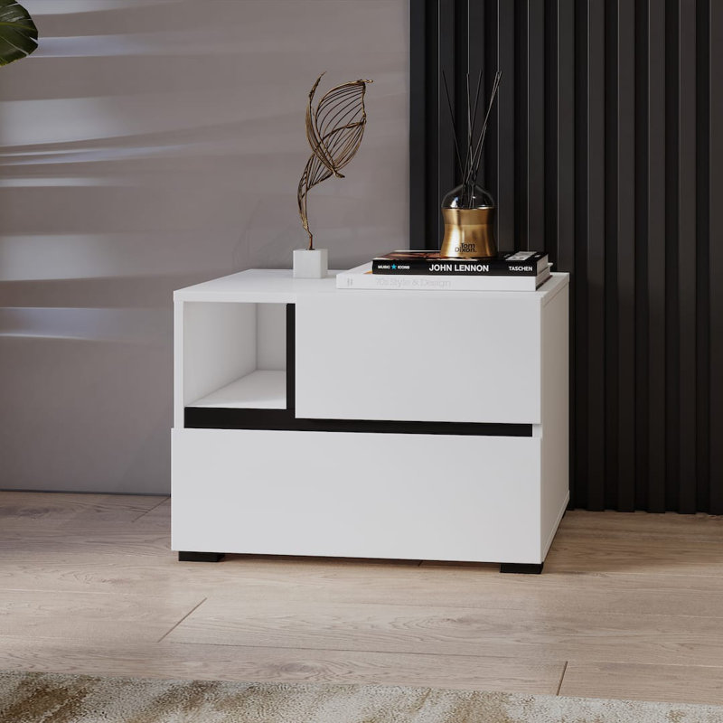 Shamond 55cm W Manufactured Wood Bedside Table, White