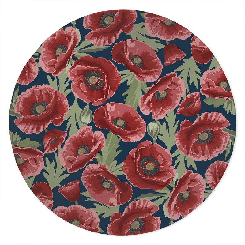 Poppie Soft Step Outdoor Area Rug, Navy, Round 5'