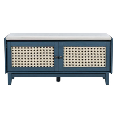 Boho Rattan Entryway Bench With Storage