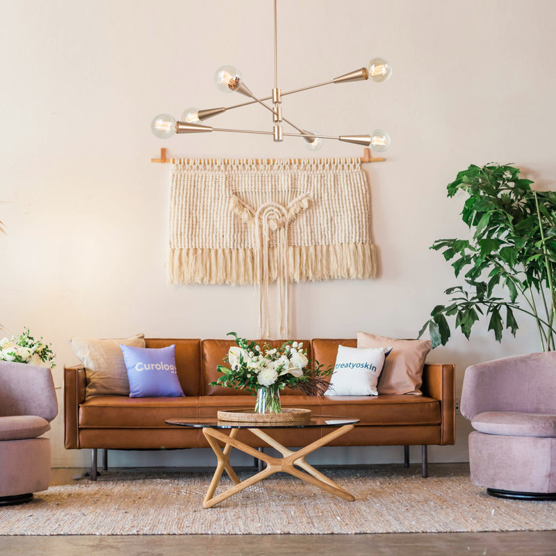 6-Light Gold Modern Chandelier 4 Height Adjustable Rods for Indoor Dry