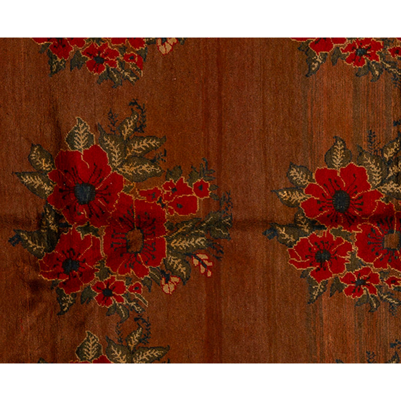 Tapis brun et vert noué à la main de haute qualité