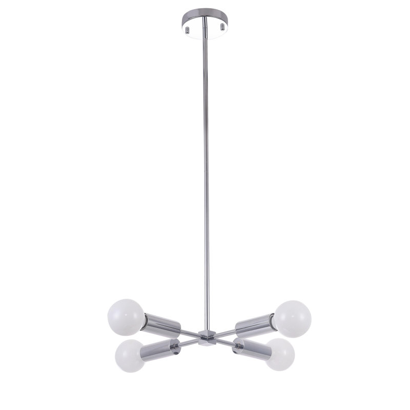 Lustre moderne en chrome 4 lumières Livilla, Nickel satiné, H 17 po x l 16 po x P 16 po