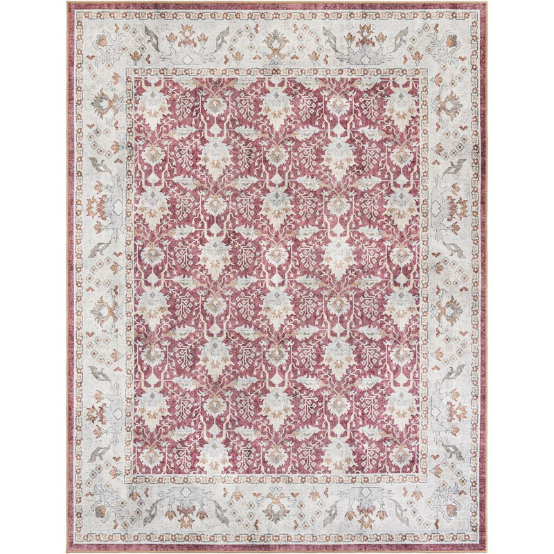 Tapis traditionnel de couleur rouge bourgogne Guljan, Rectangle 7 pi 10 po x 10 pi