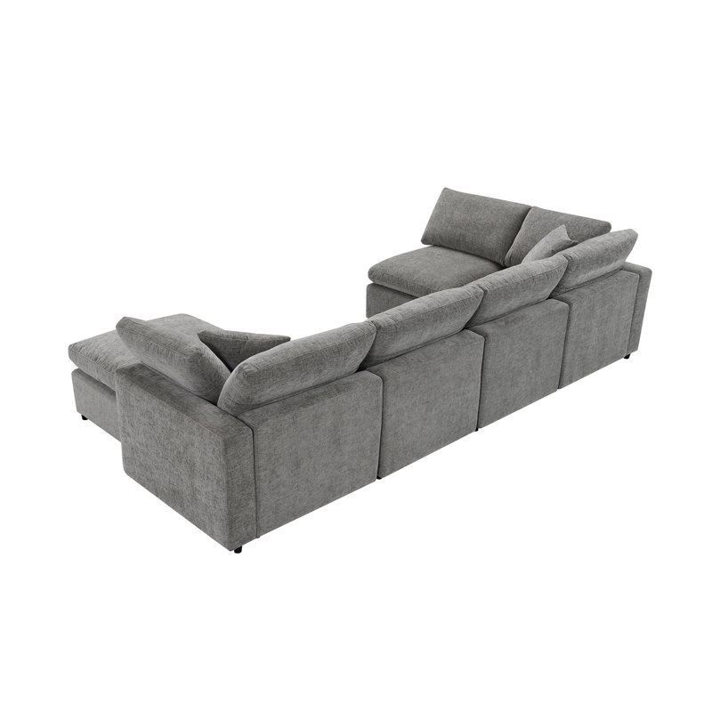 Canapé-lit modulaire 130 po x 65 po, canapé-lit modulaire en chenille 6 places avec repose-pieds, combinaison libre, canapé-lit en U convertible pour salon, appartement, 3 couleurs