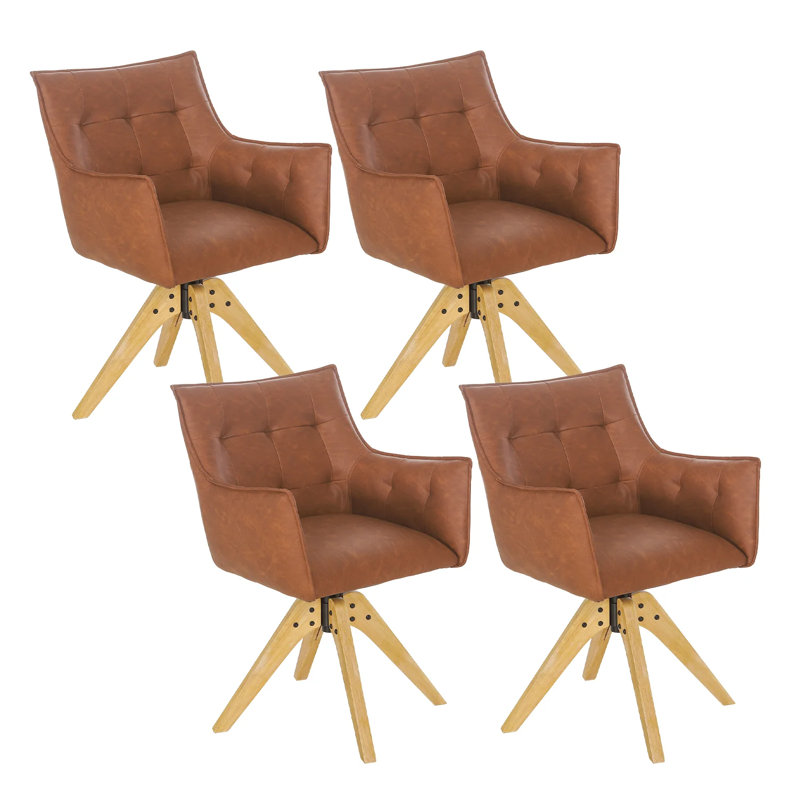 Aikin Vegan Leather Swivel Armchair, Light Yellow Wood, Brown