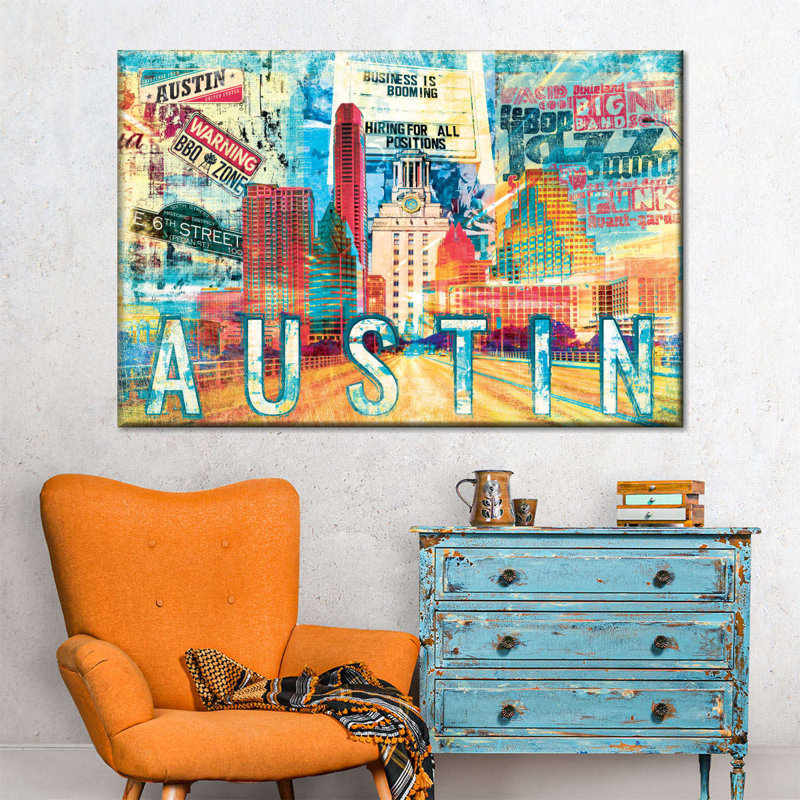 Road To Austin City Grunge Canvas Print, 51" H x 34" W x 1.25" D