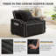 Fauteuil-lit convertible 3 en 1 en velours avec port USB-C et support pour téléphone, inclinable et réglable pour petits espaces, noir