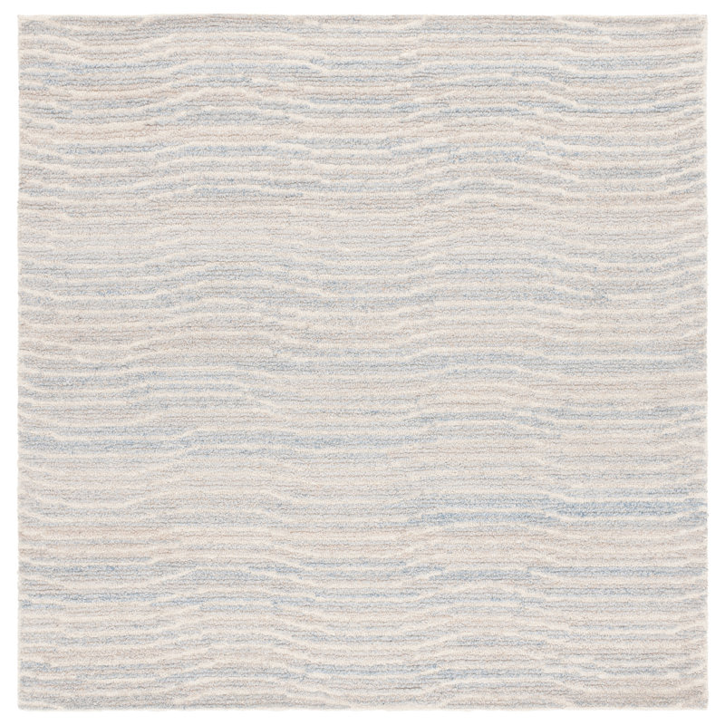 Matroni Hand Tufted Pet Yarn/Wool/Cotton Abstract Rug in Light Blue/Ivory, Square 6'
