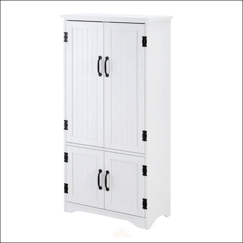 Garde-manger autoportant de style campagnard avec tablettes réglables et rangement multi-scène, pour organiser et maximiser l'espace.