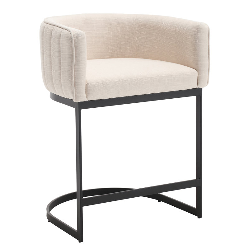 Naysharn Upholstered Counter Stool with Metal Frame, Beige Linen, Black, 1