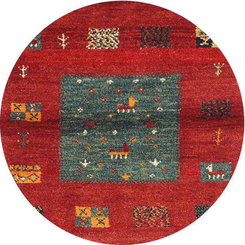 Tapis de zone rouge/jaune contemporain, Rond 7 pi