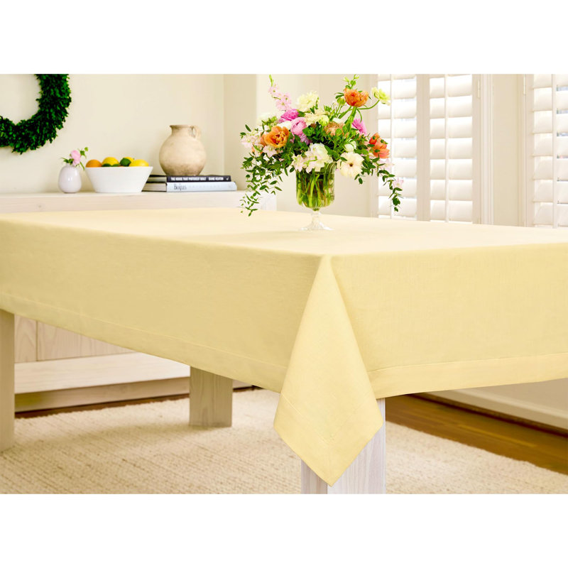 100% Pure Linen Tablecloth - Fete, Yellow, 144" L x 60" W