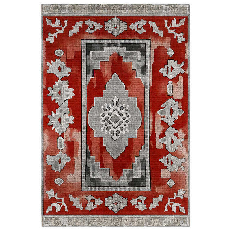 Zeira Collection Digital Print Cotton-Polyester Red Gray Moroccan Rug, Runner 5'3" x 10'6"
