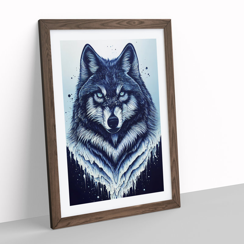 Winter Wolf Art No.3 - Wall Art, 66cm H x 48cm W, Walnut Framed Paper, White