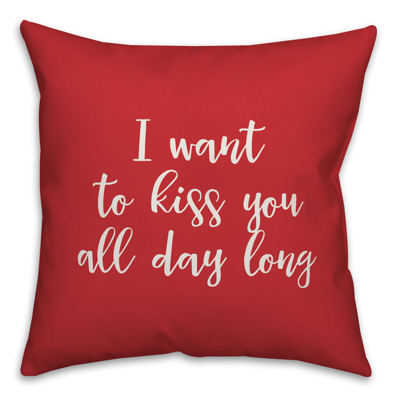  Coussin décoratif «I Want to Kiss You All Day», Rouge / Blanc, Housse de coussin
