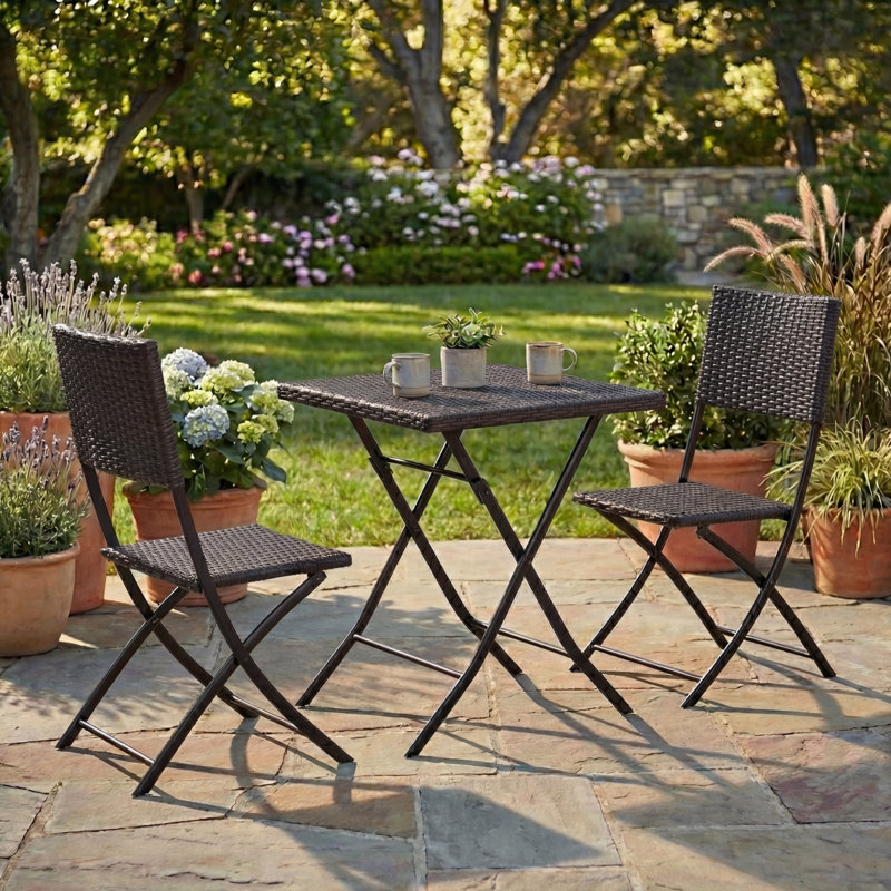Latshaw Capri 2 Seater Rattan Bistro Set, Black, UKFR Certified, Brown, Brown
