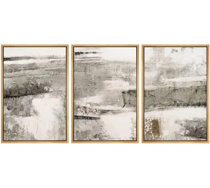 «Minimal Black Grey Landscape Abstract Shapes Modern Chic on Canvas», reproduction de 3 pièces, H 36 po x l 72 po x P 1,5 po