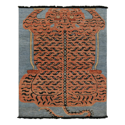 Rug & Kilim's Pictorial Tiger-Skin Rug In Orange, Blue And Black