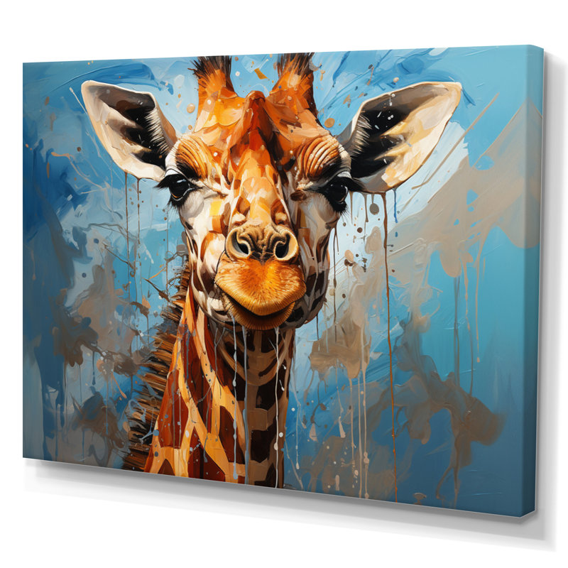 Collage animal girafe cobalt - imprimé, H 34 po x l 44 po x P 1,5 po, Toile tendue
