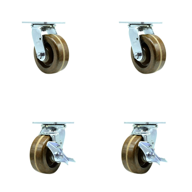 Ensemble de roulettes pivotantes à haute température 4 pièces avec roulement à rouleaux et 2 freins