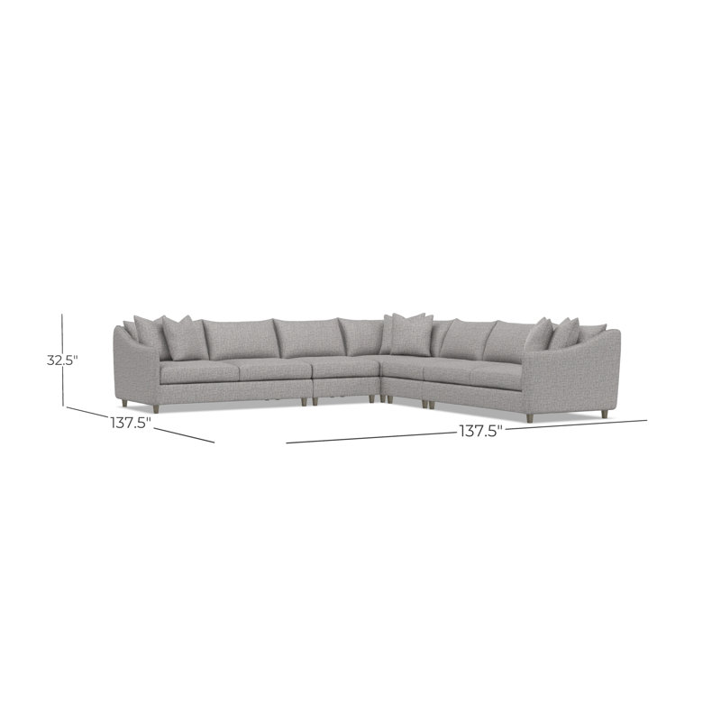 Joli Sectional, Light Gray Polyester, 32.5" H x 137.5" W x 137.5" D, Dark Brown Wood