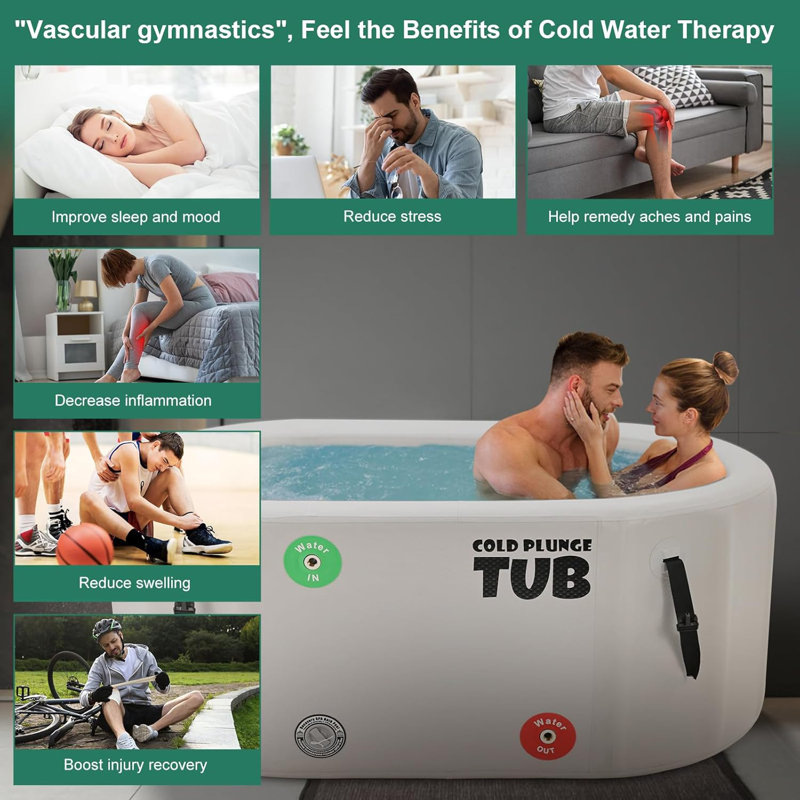 Inflatable Cold Plunge Tub for Recovery and Therapy for Athletes, Water Chiller Compatible Ice Baths, 26" H x 35" W x 51" L