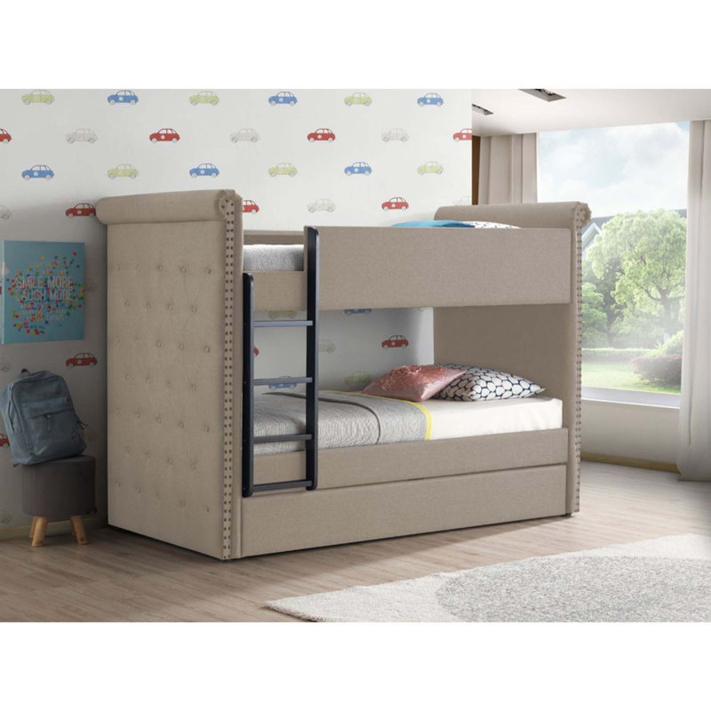 Lit superposé simple au-dessus de simple avec lit gigogne par iHome Studio, Beige