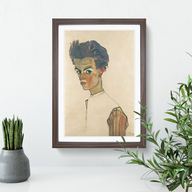 Self-Portrait Vol.6 by Egon Schiele - Picture Frame Painting, 48cm H x 36cm W x 2cm D, Walnut Framed