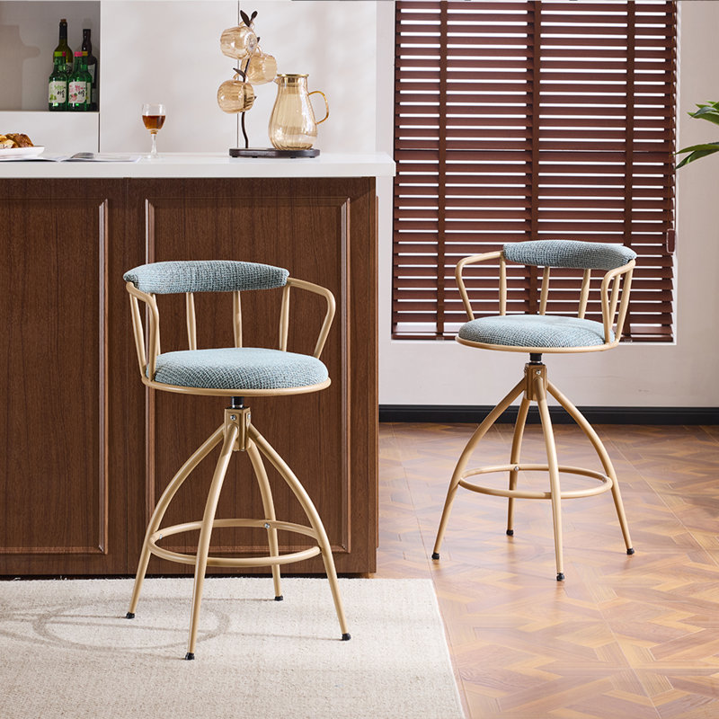 Set Of 2 Fabric Swivel Bar Stools With Backrest & Footrest For Home Bar Kitchen, Blue