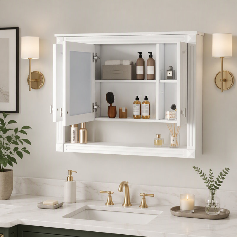 Armoire à pharmacie murale de salle de bain de 35 pouces avec miroir et tablette ouverte