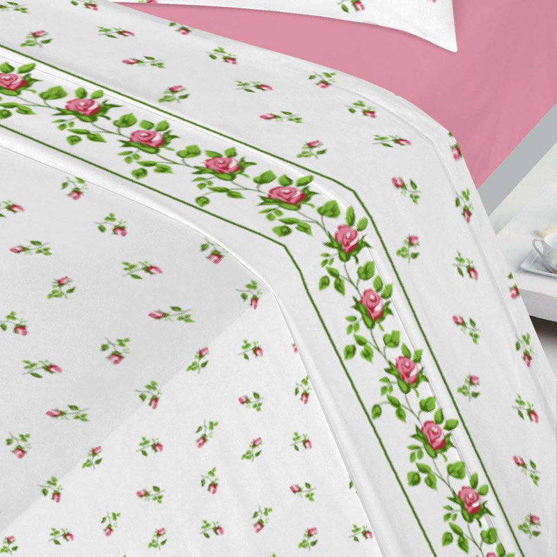 Rose Bud Floral Luxury Thermal 100% Brushed Cotton Flannelette Sheet Set, Single, Pink