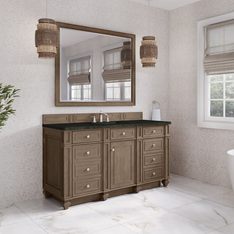 Lambrecht 60" Single Bathroom Vanity Set, Whitewashed Walnut, 8" Widespread, Phantome Eclos