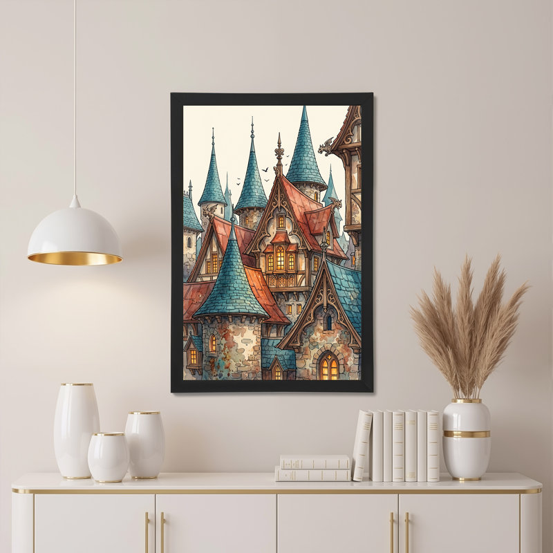 Art mural sur toile, château médiéval, H 24 po x l 16 po