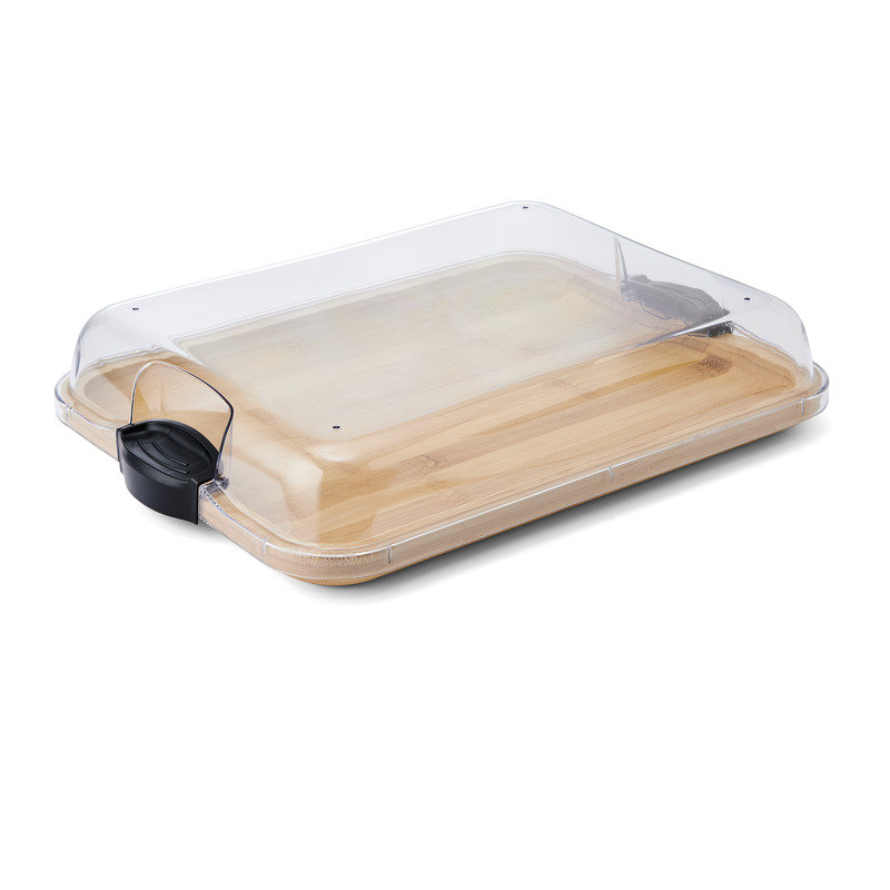 Farberware Build-a-Board Bamboo Grazing Board, Portable Snack Box with Rectangle Chopping Board, Clear BPA-Free Lid and Black Locking Handles, 28 x 35