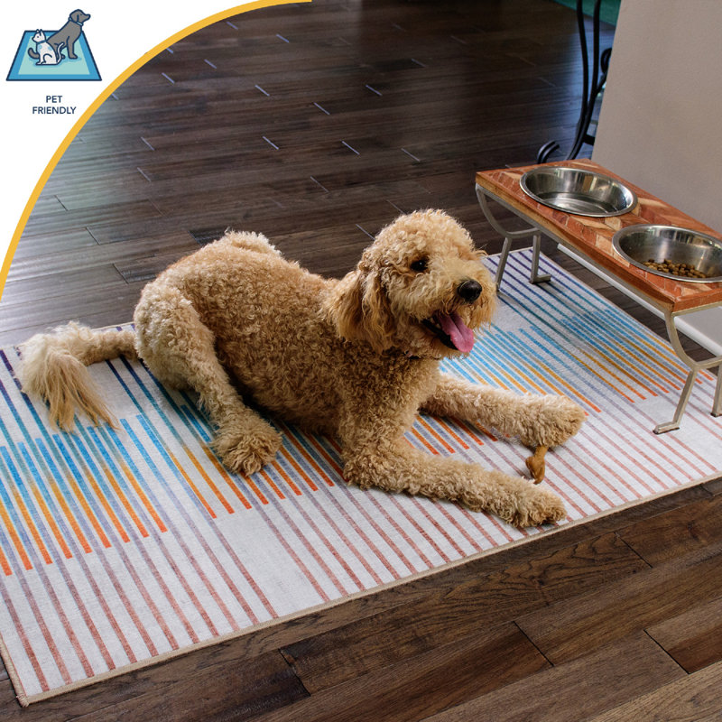 Coastal Stripe Blue Washable Non-Slip Rug 3'x5'